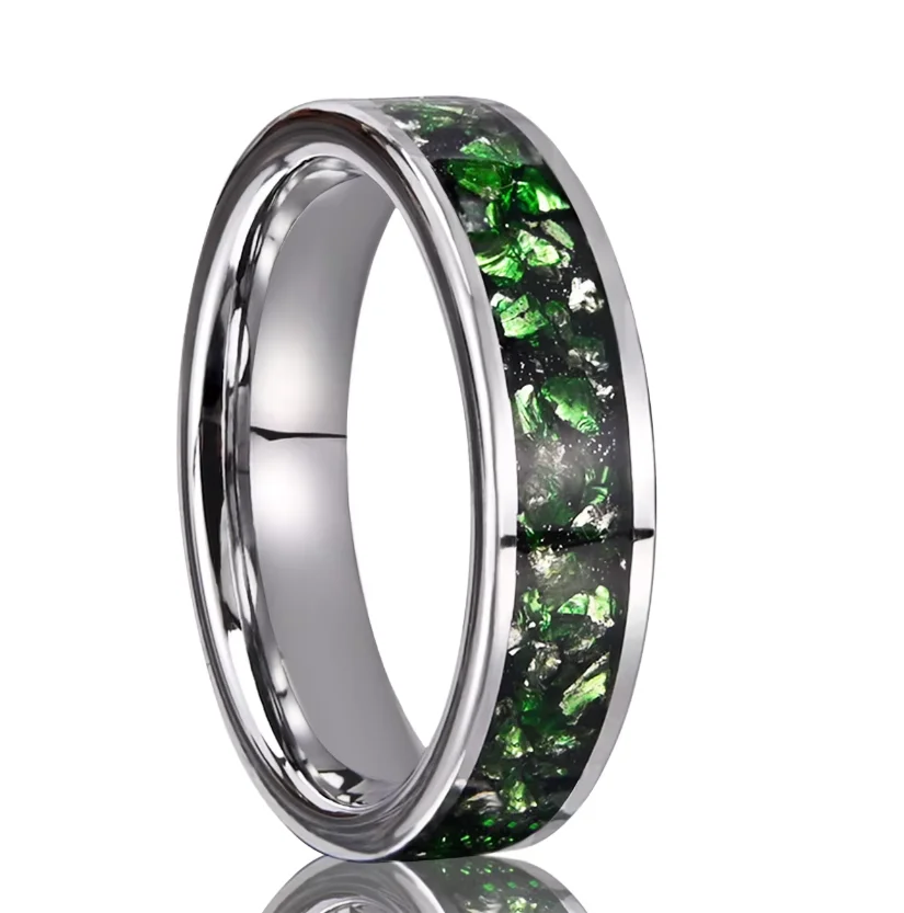 Read To Ship 6mm Green Zircon Inlay Promise Wedding Band for Men Women Tungsten China Mountain Turquoise Inlay Band Rings