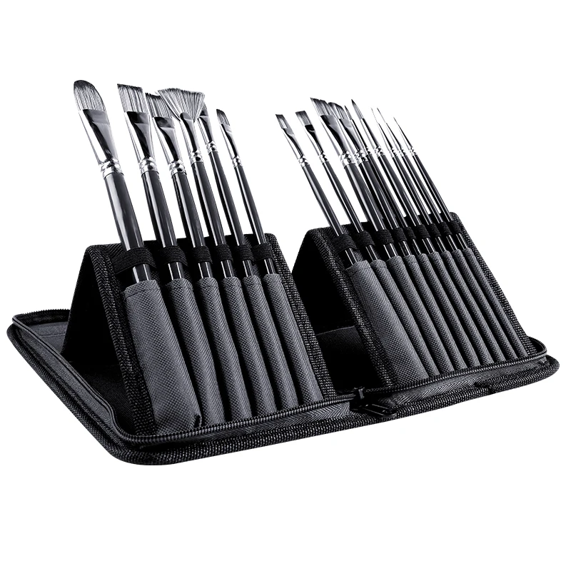 Professional Amazon Hot Selling 15pcs Synthetic Artists Brushes with Palette Knife for Acrylic Painting Gouache