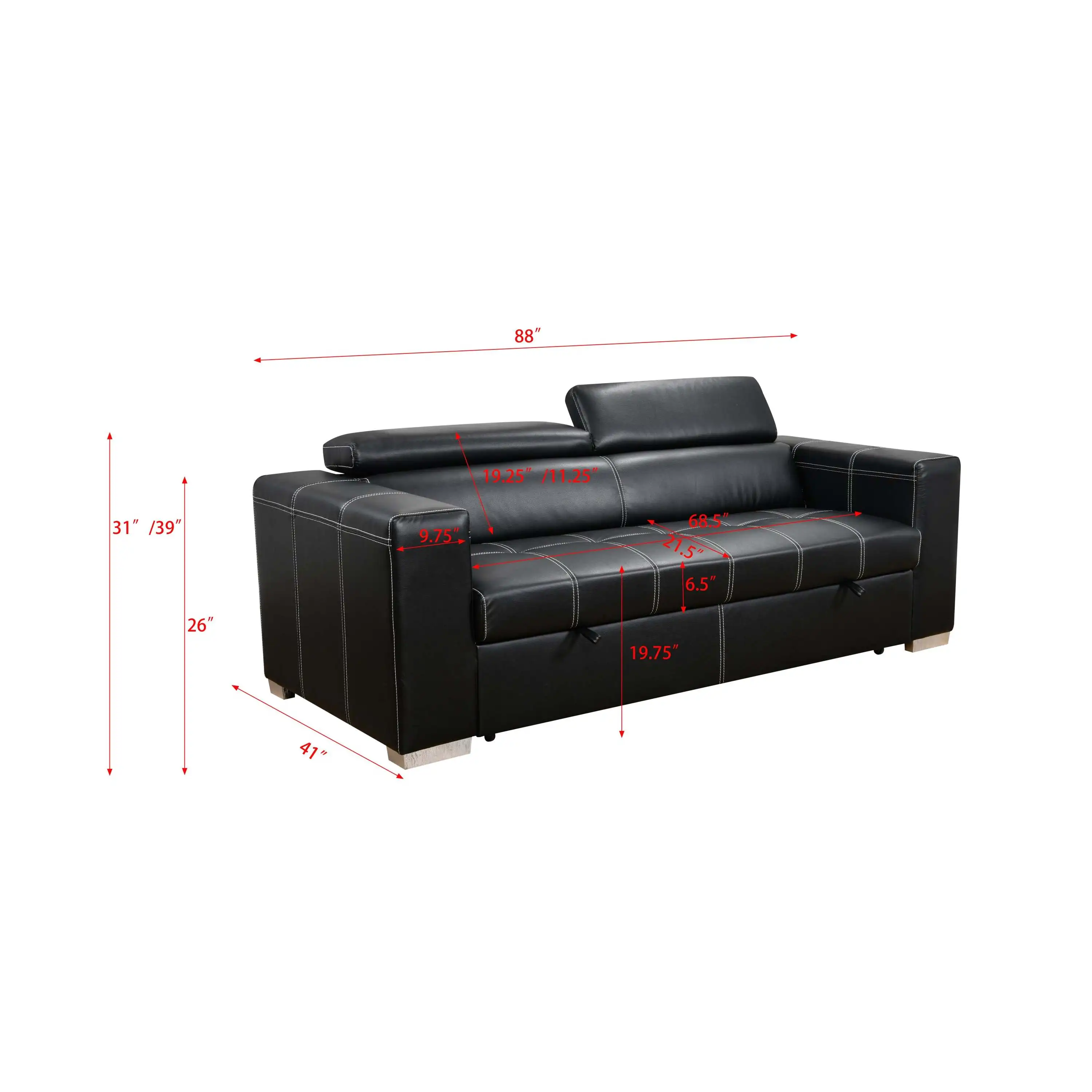 88 Inch Convertible Sofa Couch with Pull Out Bed, Modern Lounge Sleeper Sofa Set with Adjustable Headrest, Sofa Bed Furniture fo