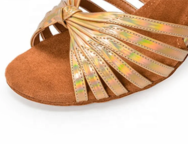 Latin Dance  Women 7cm Heel Gold PU Latin Salsa Ballroom Dance Shoes for Dancing  New Arrival Size US 4-12