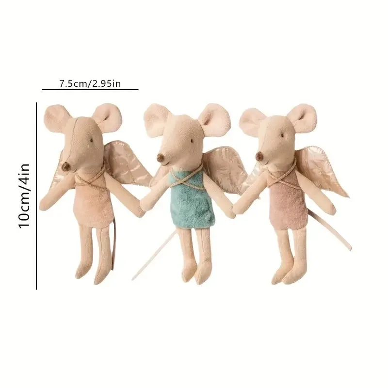 CPC Nordic Style Fabric Art Mouse Doll Cute Angel Wings Stuffed Animal Toy with 10cm Decoration for Birthday Gift or Zodiac Gift