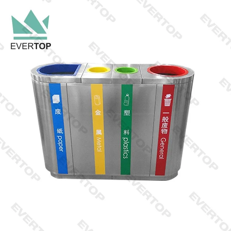 SD-43 Stainless Steel  Separate Waste Collection Bin 4 Compartment Recycle Waste Bins Trash Can Recycling Station Trash Sorting