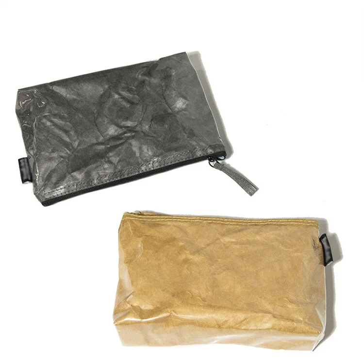 Custom Green Washable Tyvek Kraft Paper Cosmetic Makeup Travel Bag