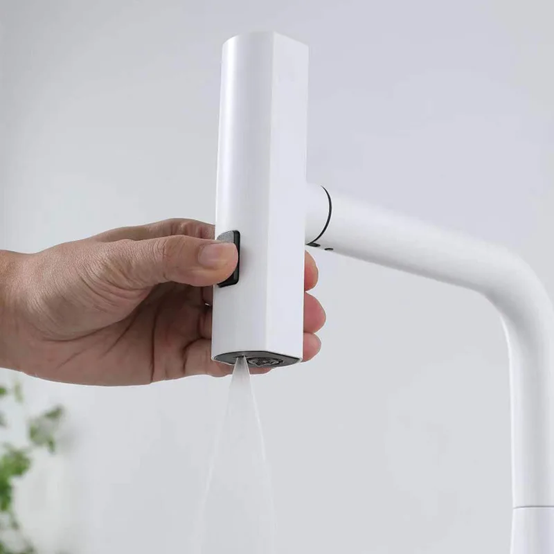 Household kitchen brass hot cold mixed water sink pull-out splash-proof telescopic three-outlet function faucet kitchen tap