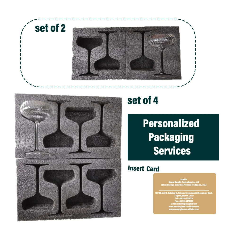 280ml Unique Creative Vintage Stemmed Ribbed Martini Glasses Set Ice Cream Coupe Cocktail Glasses for Wedding Birthday Gift Box