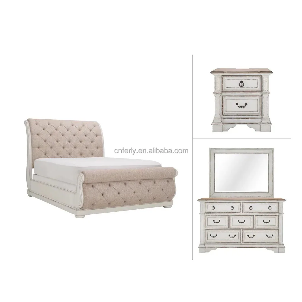 Luxury modern bedroom furniture set American style bedroom set 4-pcs upholstered tufted bedroom set