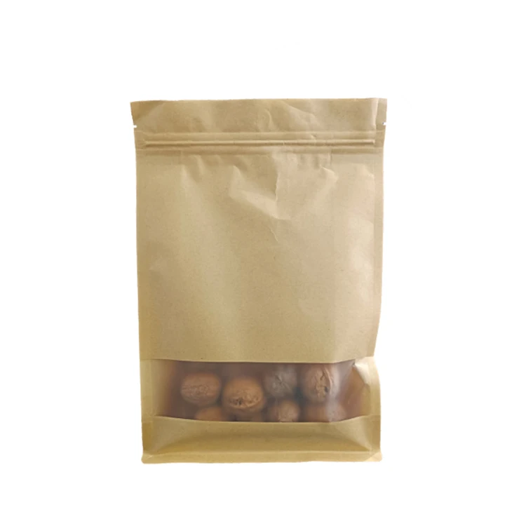 Plastic White Brown Paper Window Zipper Bag Coffee Nuts Tea Snack Storage Bags with Clear Window