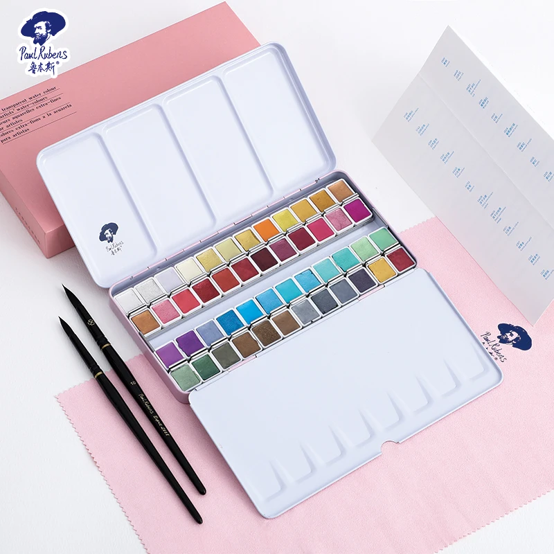 Paul Rubens Artist Grade 48 Colors Pearl Luster Solid Watercolor Paint  Set