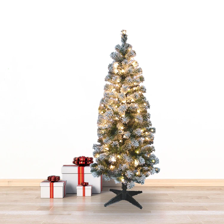 White Snow Flocking and Easy to Assemble with led Metal Stand small Tinsel Pop-Up Artificial Halloween  Flocking christmas tree