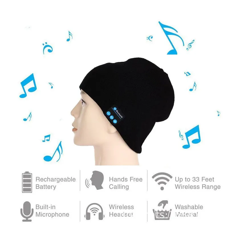 Built-in Mic Speaker Knitted Wireless Headphones Stereo Speaker Musical Wireless Beanie Hat