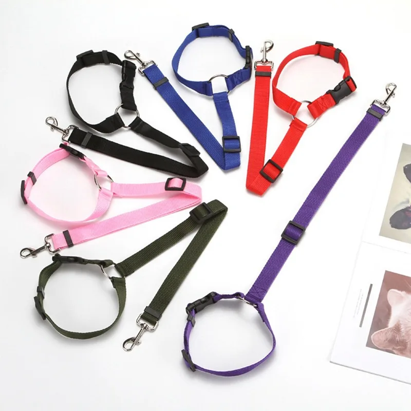 Hot Sale Solid Color Two-in-one Pet Car Seat Belt Adjustable Nylon Dog Leash Safety Belt Pet Collar Leashes