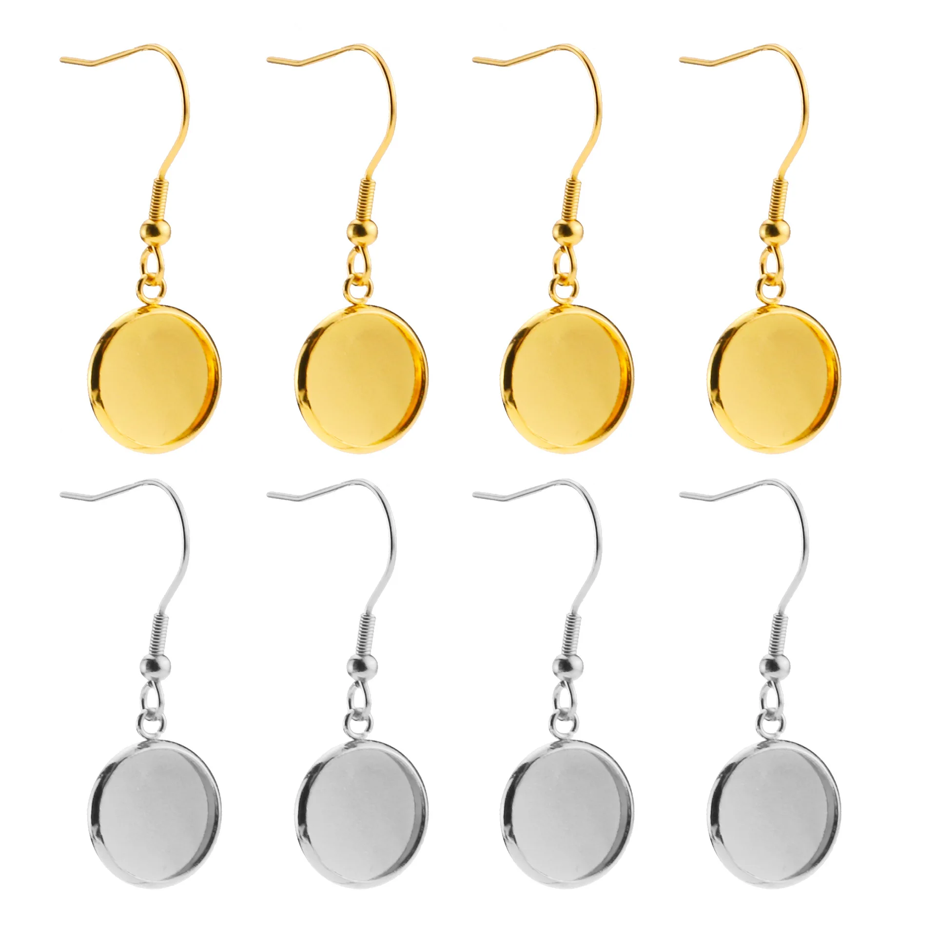 Stainless Steel Earring Base Pendant Earring Round Blank Bezel Pendant Tray Cabochon Settings Earring Hooks for Jewellery Making