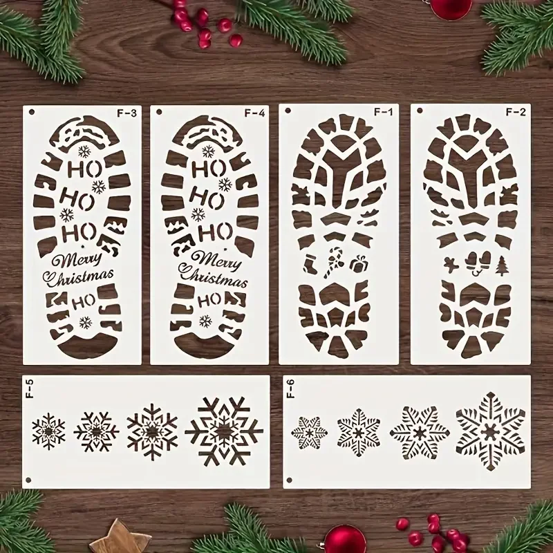 6pcs Holidays Christmas Stencils For Painting Santa Footprints For Floor Reusable Plastic anta Foot Print Stencil
