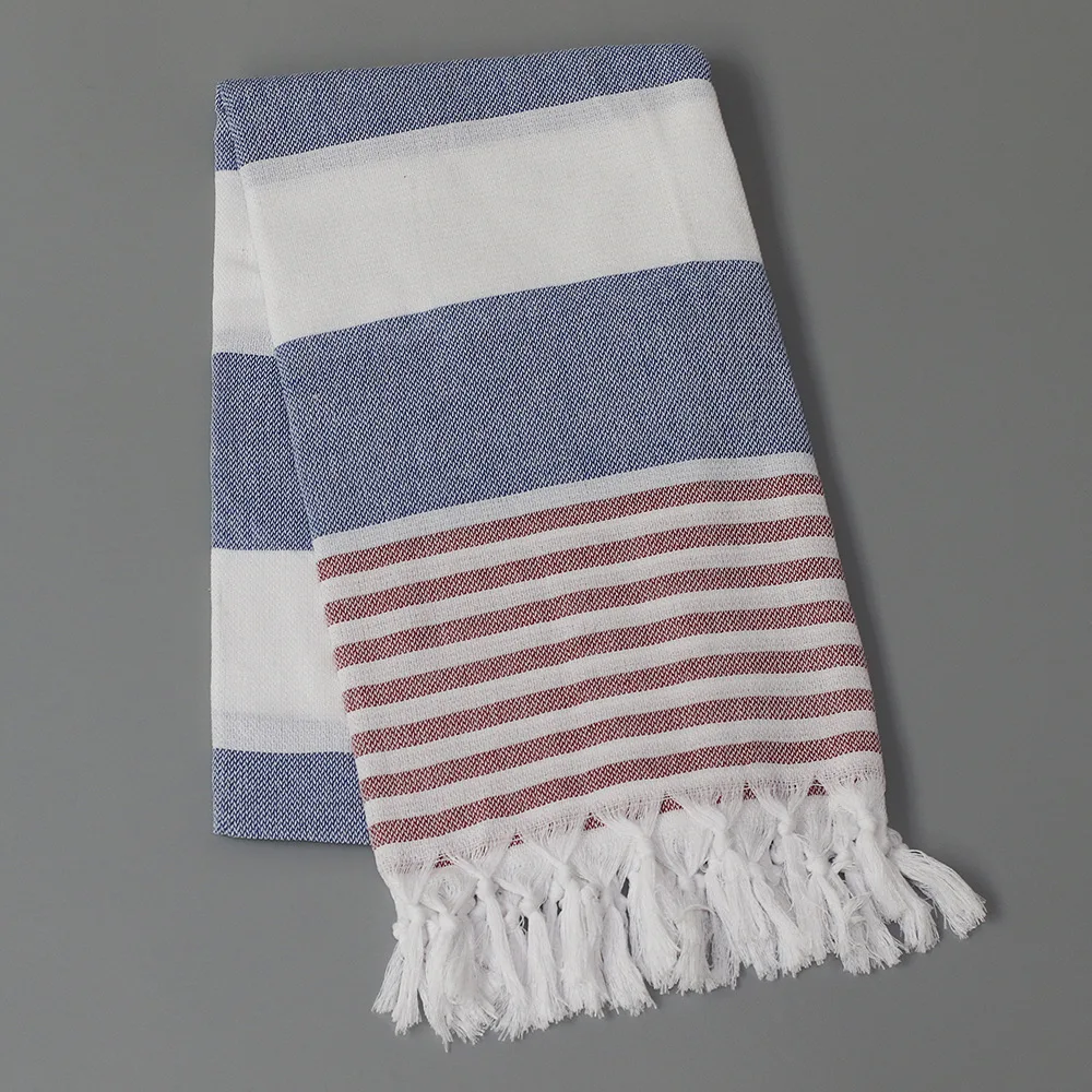 2023 summer best selling fashion stripes turkish cotton polyester beach towel with  tassels wholesale