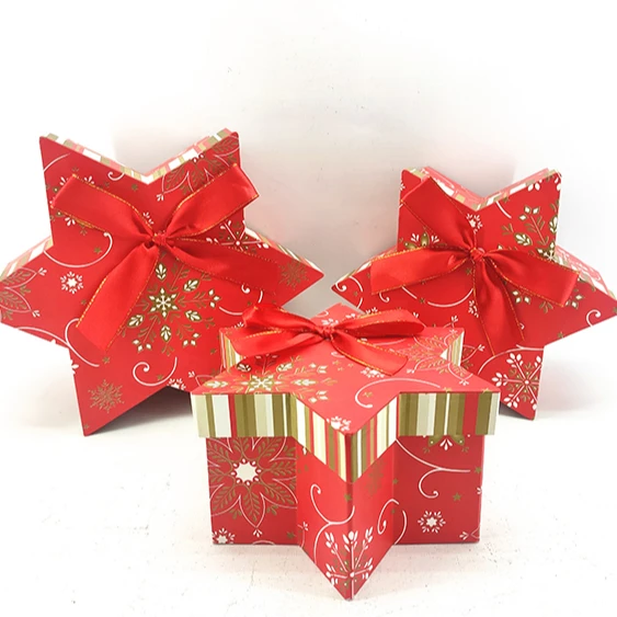 
China Supplier New products Custom Logo Top Lid red paper gift box star 