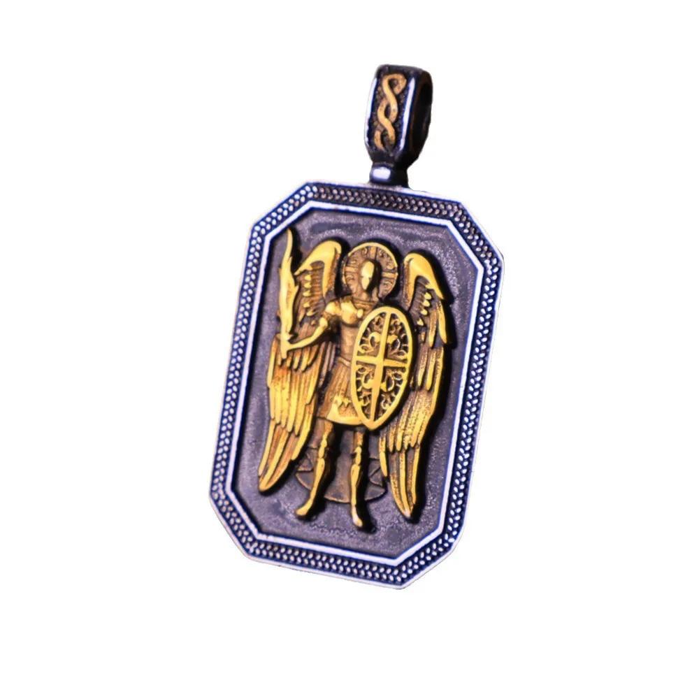 Saint Michael Archangel Religious Stainless Steel Amulet Pendant Necklace Symbol of Protection for Men Shield Jewelry