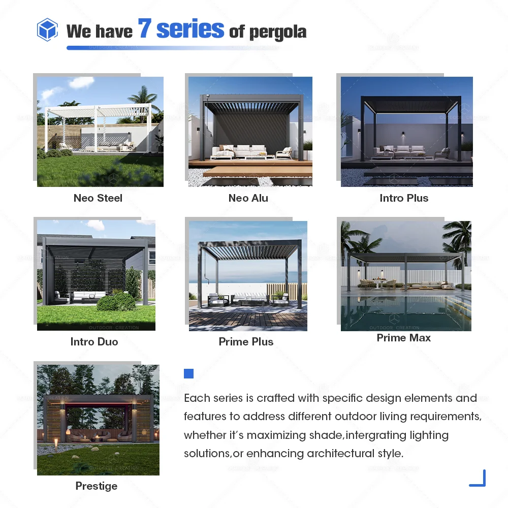 Modern Aluminum Pergola Garden with Adjustable Rainproof Furniture Adjustable Outdoor Gazebo Waterproof Louvered Roof