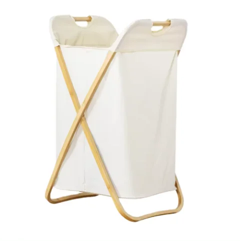 SPYRO Hot Seller Collapsible Bamboo X-Frame Laundry Sorter Foldable Laundry Hamper Basket Storage Bag for Closet and Bathroom