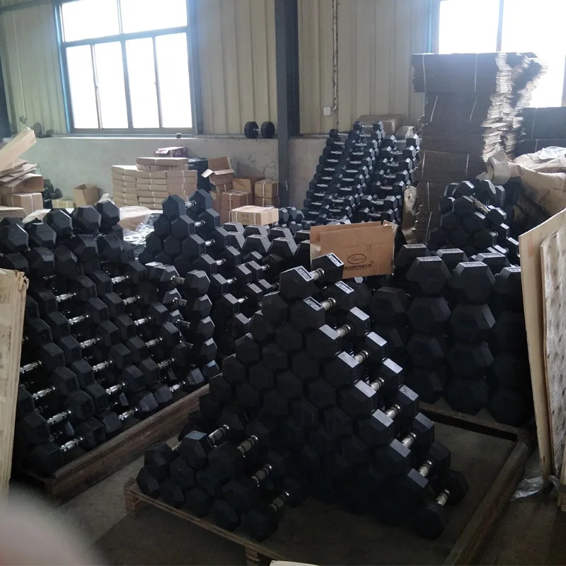 Custom Gym equipment weight lifting dumbbell set man Fitness black rubber hex Dumbbell Sets