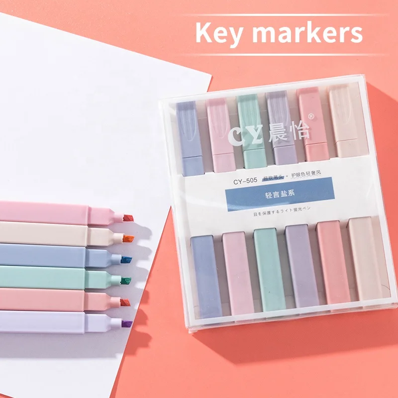 Discount Oem Custom Affordable Highlighter Rectangular Marker Pen Macaron Pink Highlighter Set