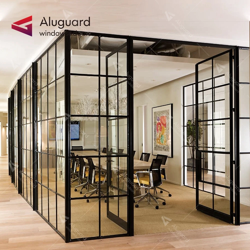 Private Residential Office Area Partition Lattice Glass Aluminum alloy Doors Grill Design French Glass Windows and Doors