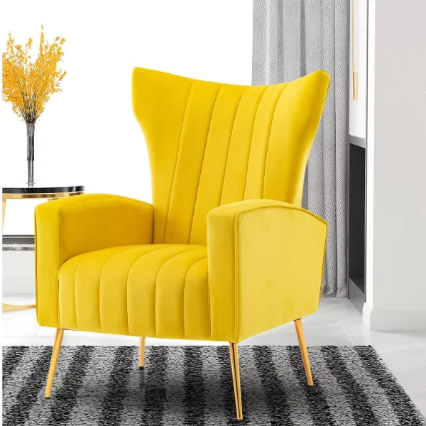 Modern High Wingback Leisure Velvet Armchair Sillon Accent Pink Accent Chairs Furniture