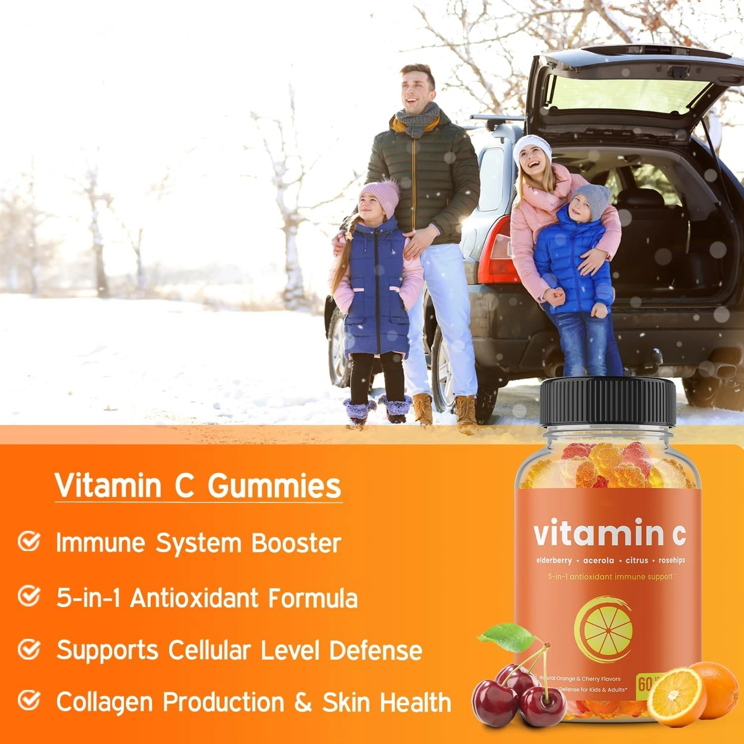 Hot selling high quality manufacturer OEM vitamin c gummies, brighten skin tone, 60 count