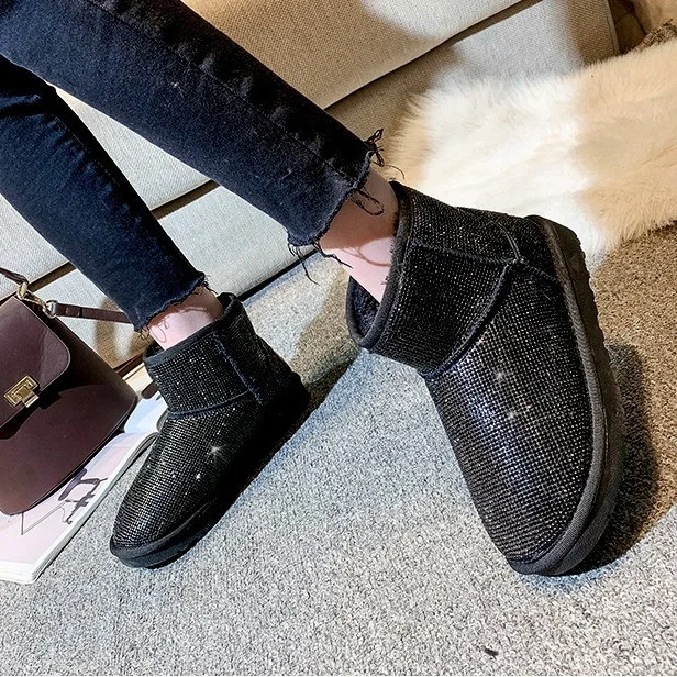 
High Quality Top Popular Wool Winter Boots New Style Crystal Rhinestone Sparkling Flat Women Snow Boots Ladies Hot Wholesale 