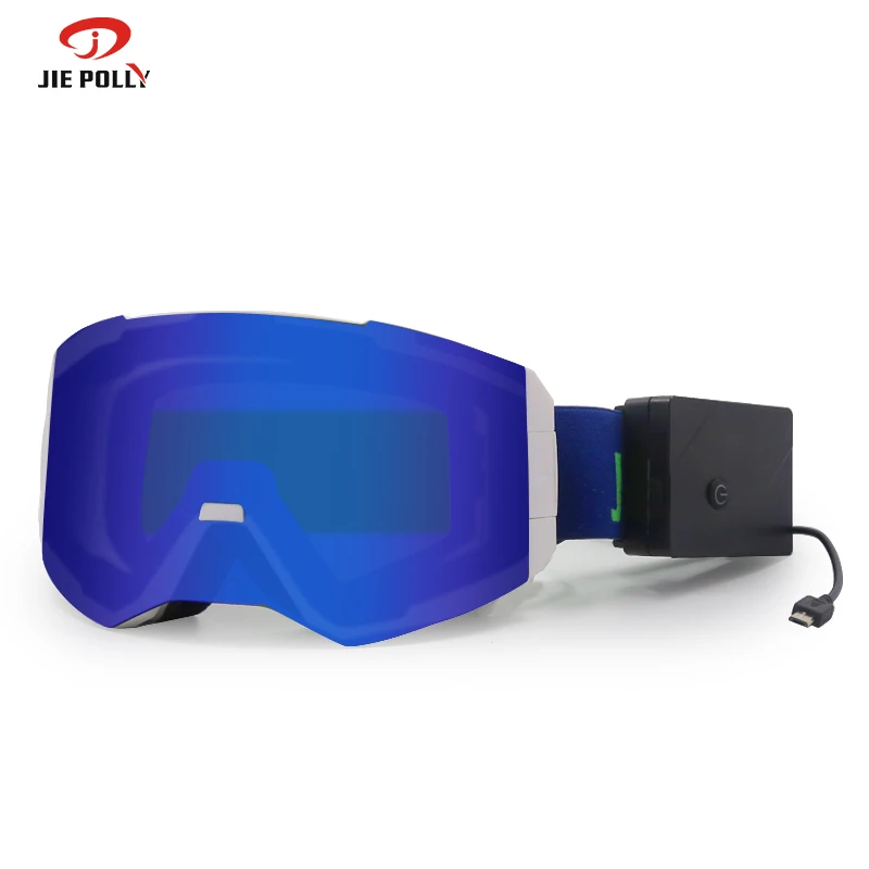Jiepolly Manufacturer OEM Custom Heated Ski Goggle AntiFog Magnetic Double-Layer Uv400 Adult Snowboard Snowmobile Goggle Glasses