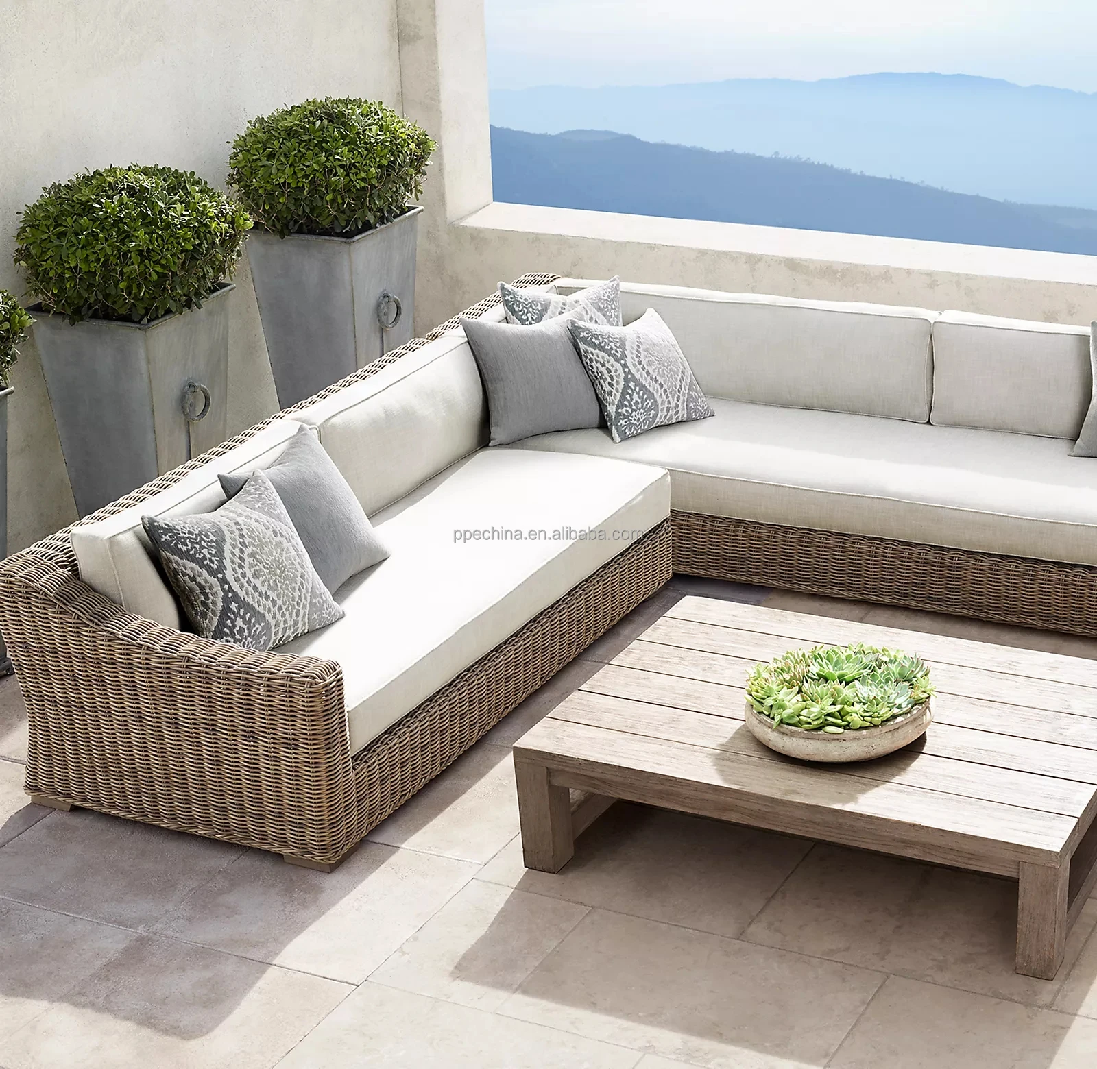 Fashionable home furniture patio L shape rattan sectional garden lounge set outdoor sofa_12
