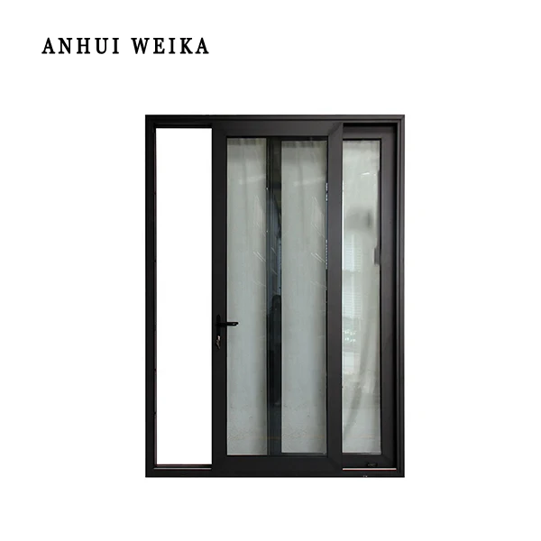 WEIKA Black Profile Color UPVC Sliding Window With Grid 15 Years Production Experience Fiber Glass Screen Netting PVC  Material