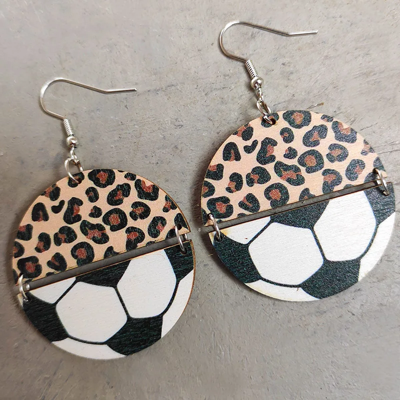 Hot Sports Leopard Print Earrings Double Half Round Baseball Football Basketball Volleyball Pendant Earrings Jewelry