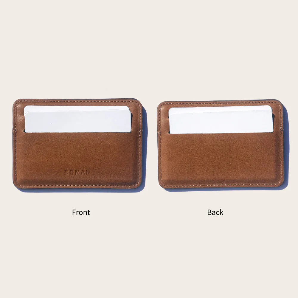 Vegetable tanning leather slim business women men custom logo magnetic credit card holder wallet