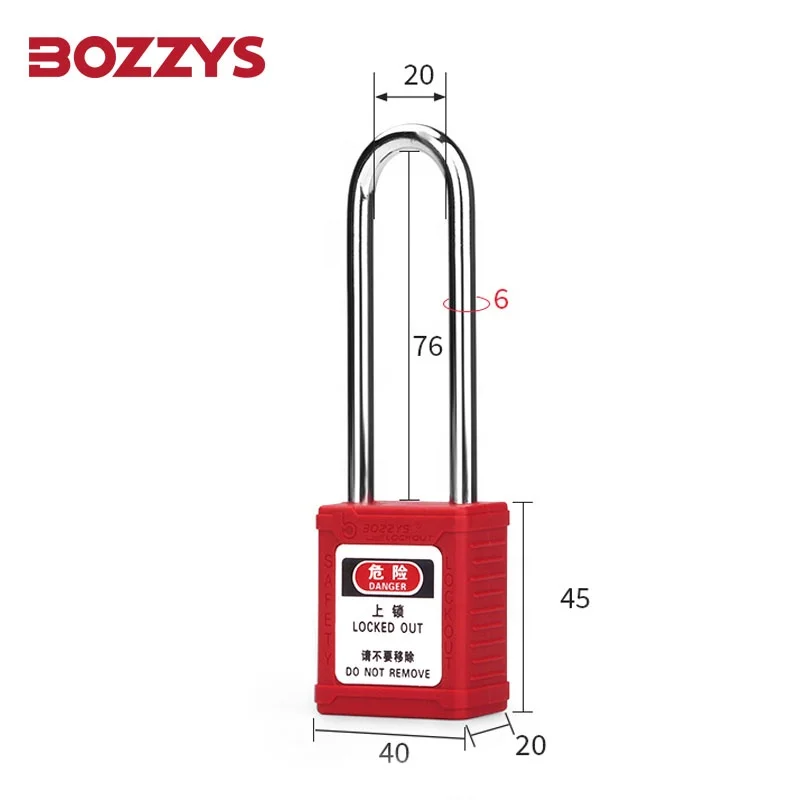 BOZZYS Loto Safety Padlocks with 76mm Steel Shackle And laser engraving for Overhaul of Industrial Equipment