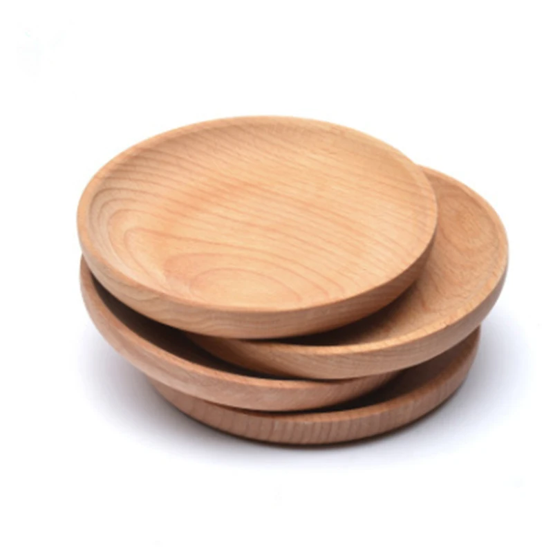 Wooden round material recyclable plates set restaurant dishes plate sets