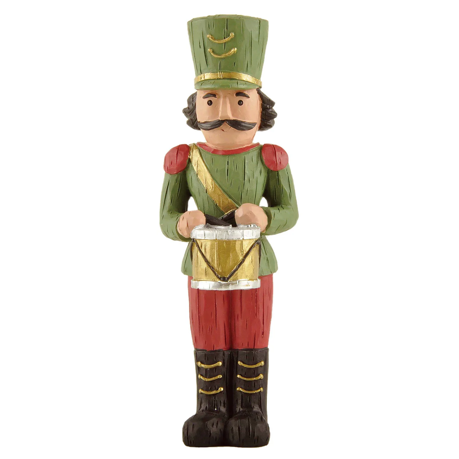 Factory Handmade Resin Christmas Crafts Nutcracker Figurine w Green Hat & Drum for Home Decor