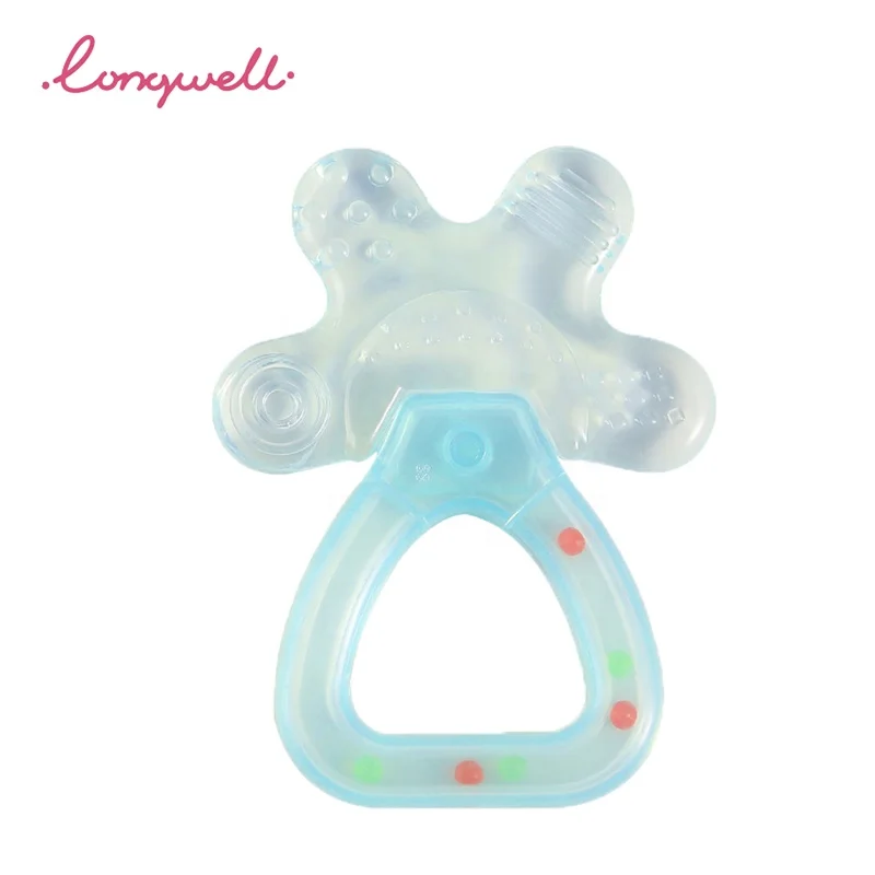 
Ningbo Longwell Sensory Toy Training Custom Logo Eco Safety ISO Pass Soother Baby Teething Rattles water Filled EVA Teether 