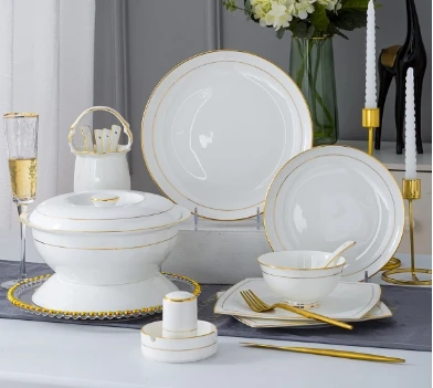 New hand-drawn gold bone china tableware ceramic dinner plate bowl and dish set tableware high-grade gifts wholesale