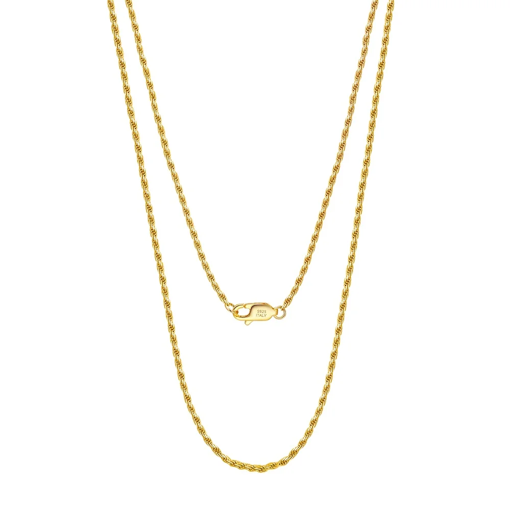 SC29-18K 1.5MM Thick 18K Gold Plated Real 925 Sterling Silver Rope Chain Necklace