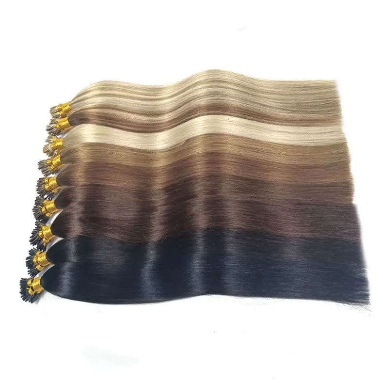 ISWEET Cheap Tips Real Human Hair Silky Straight I tip Human Hair Extensions Ash Blonde Mix Golden  I tip Hair Extensions