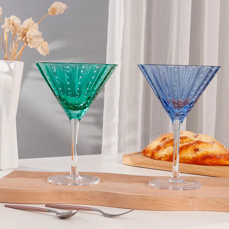 Vintage cut stembar Home decorative wide mouth Martini cocktail glass two color pearl-dot red wine glasses