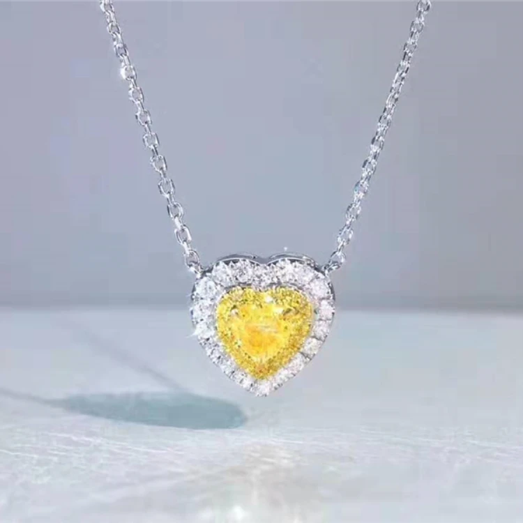 
SGARIT brand trendy 18k gold diamond Jewelry wedding heart shape 0.13-0.15ct Natural Yellow Diamond necklace 