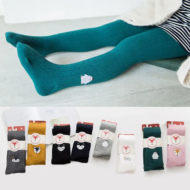 Wholesale Korean Fashion Embroidery Cartoon Animals Baby Tights Soft Cotton Best Kids Girls Pantyhose Tights