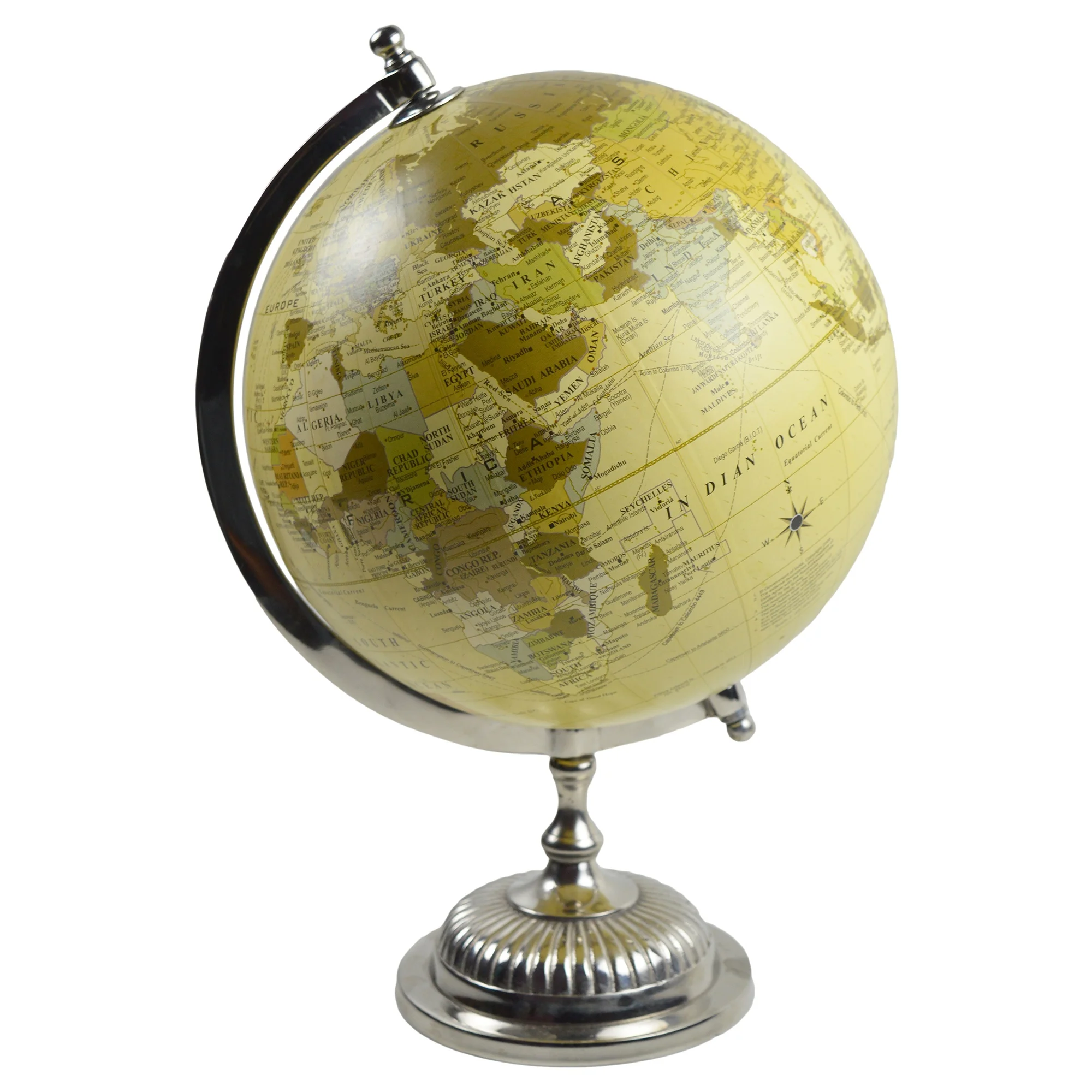 
Silver Desk Globe Wooden Stand Design 42cm Globe Polished Finishing World Map Globe 