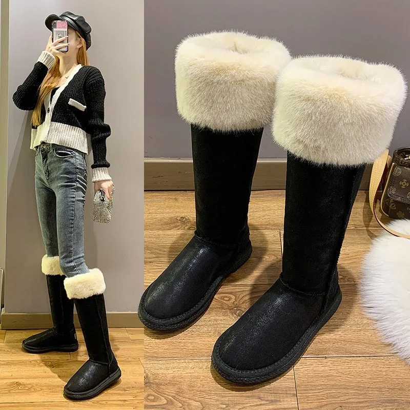 New Style Round Toe Warm Anti-Slippery High Knee Boots For Ladies Fashion Plush Slip-On Winter Snow Boots
