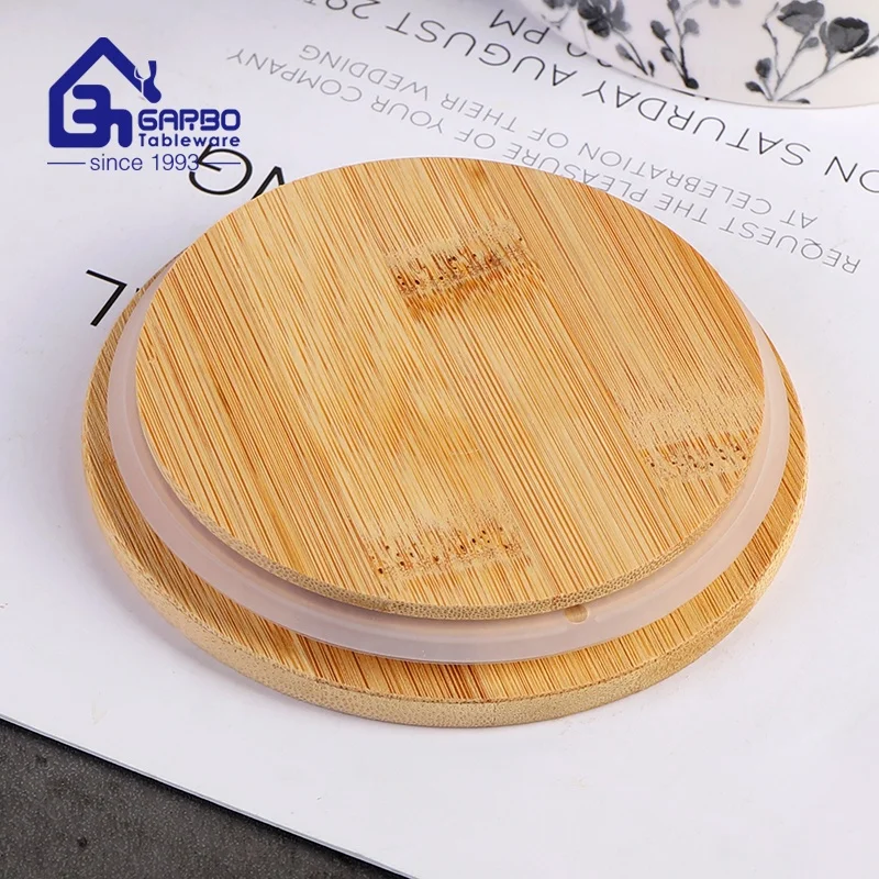 Straight shape ceramic food storage jar kitchenware 1280ml fresh food storage tank with bamboo lid nuts candy storage jar