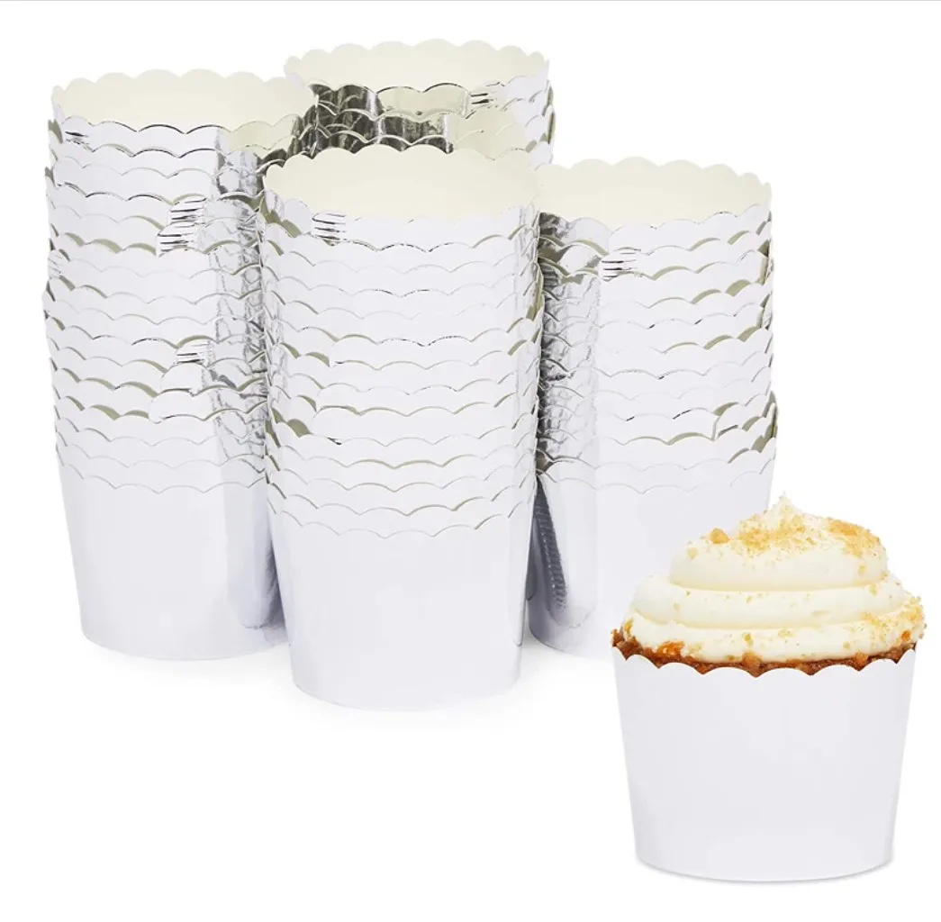 Gold/Silver Cupcake Liners, Metallic Foil Muffin Cups for Baking, paper baking cups