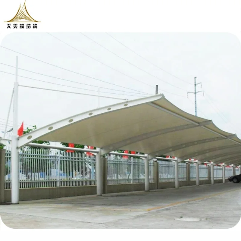 pvdf membrane car parking shades steel cantilever carport building