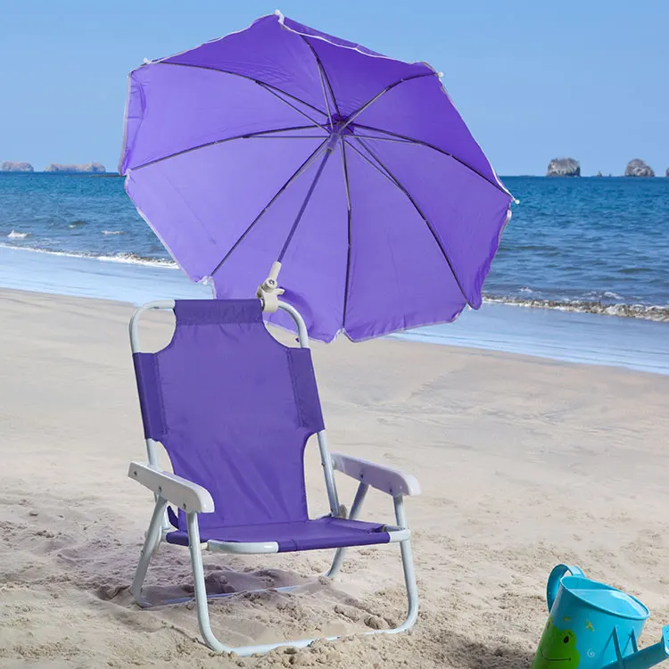
pvc baby low aluminum fabric canvas backrest small umbrella portable lounger children canopy sun shade folding kids beach chair 