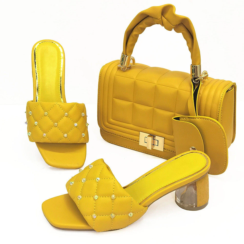 Low Heel Women Italian Shoes And Bag Set With Stones Beautiful Party Shoes To Match Bag Set